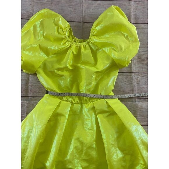 Christopher John Rogers Florescent Yellow Puff Sleeve Dress - XXS - Picture 5 of 15